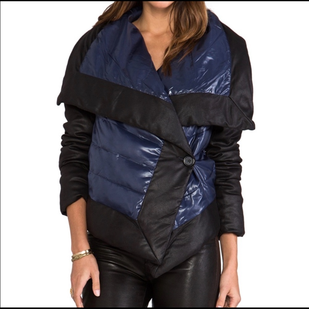 BB Dakota Puffer Jacket Coat Color Block Blue Black sz Medium